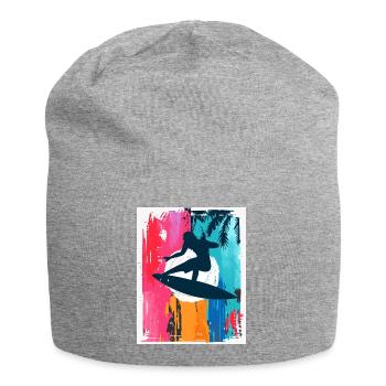 Surf-Silhouette im tropischen Sonnenuntergang - Jersey-Beanie - Grau meliert - Vorne