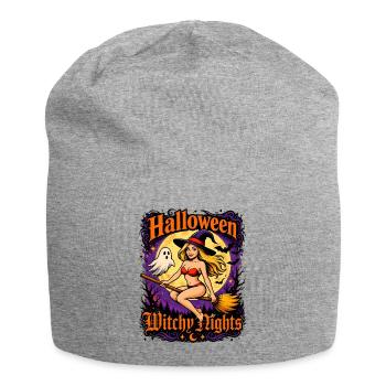 Witchy Nights Halloween Witch on Broom - Jersey Beanie - heather grey - Front