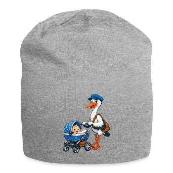 Stork with pram - Jersey Beanie - heather grey - Front