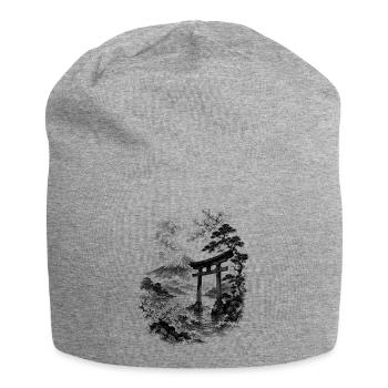 Japanese nature with torii and Fuji - Jersey Beanie - heather grey - Front
