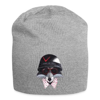 Rebellenfuchs: Helm, rote Brille - Jersey-Beanie - Grau meliert - Vorne