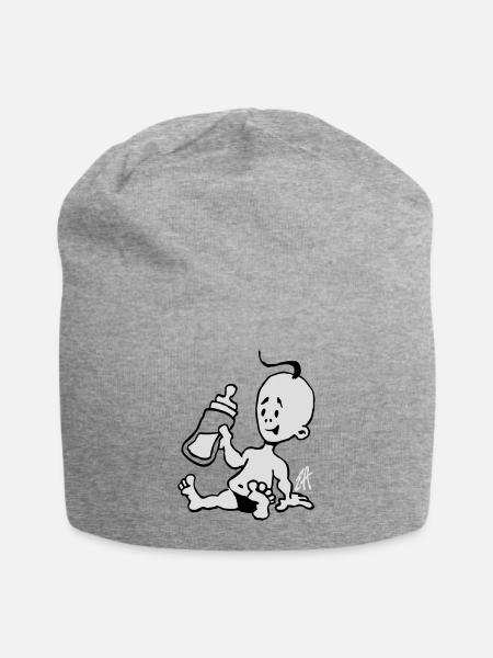 Baby with a milk bottle - Jersey Beanie - heather grey