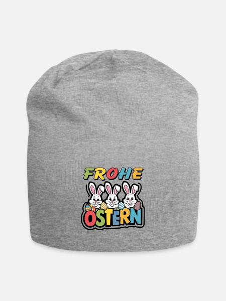 Frohe Ostern drei fröhliche Osterhasen - Jersey-Beanie - Grau meliert