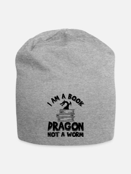 I Am A Book Dragon Not A Worm - Jersey-Beanie - Grau meliert