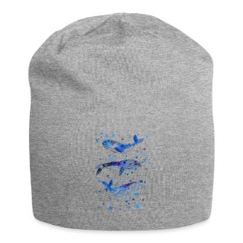 Three whales in the sea underwater - Jersey Beanie - heather grey - Front