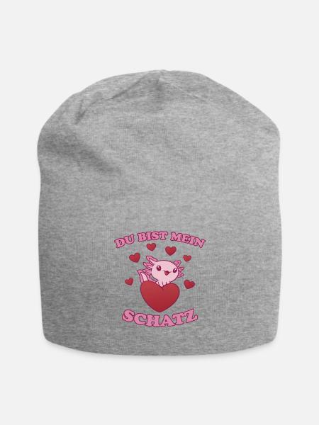 Schatz Herz Axolotl Liebe Valentinstag Geschenk - Jersey-Beanie - Grau meliert