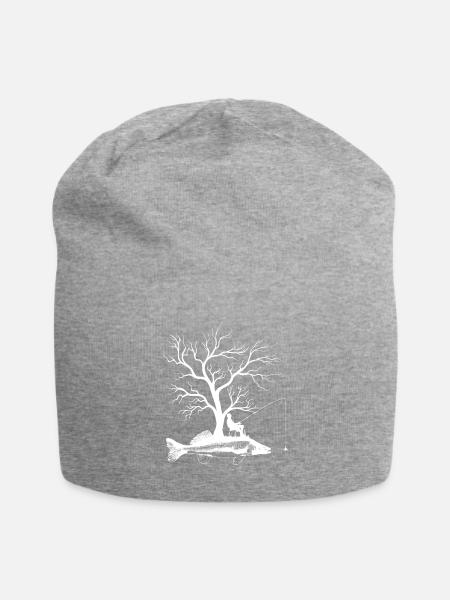 Grafischer Baum - Fisch-Zander - Jersey-Beanie - Grau meliert
