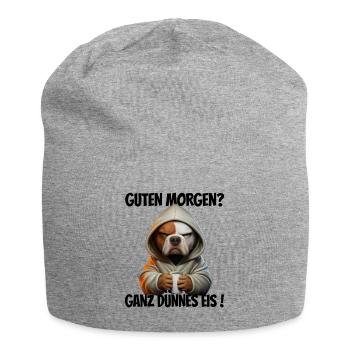 Guten Morgen? Ganz dünnes Eis! Lustiger Pitbull - Jersey-Beanie - Grau meliert - Vorne