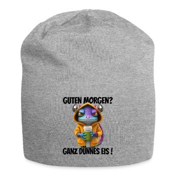 Guten Morgen? Ganz dünnes Eis! Lustiger Gecko - Jersey-Beanie - Grau meliert - Vorne