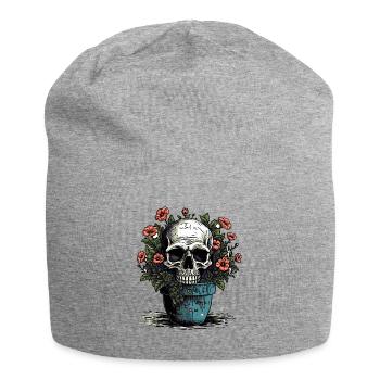 Totenkopf und Topfpflanzen - Jersey-Beanie - Grau meliert - Vorne
