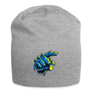 Oui, vous: Main bleue pointant du doigt - Bonnet en jersey - gris chiné - Devant