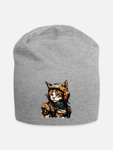 Aquarell Weltraum Piloten Katze - Jersey-Beanie - Grau meliert