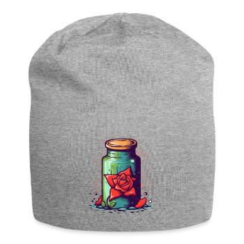 A glass jar with roses - Jersey Beanie - heather grey - Front