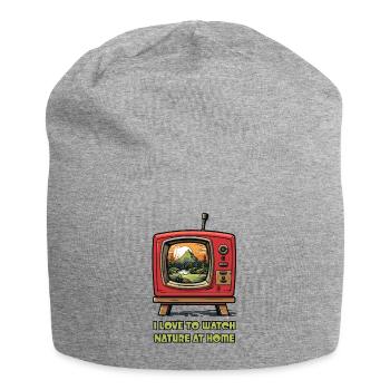 Je regarde la nature à la maison à la télévision - Bonnet en jersey - gris chiné - Devant
