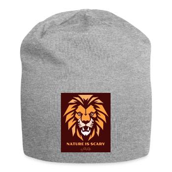 La nature fait peur, un lion à tête de lion - Bonnet en jersey - gris chiné - Devant
