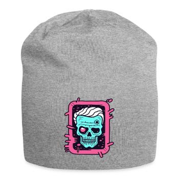 Pop Farbe Kunst: Verspielter alter Totenkopf - Jersey-Beanie - Grau meliert - Vorne