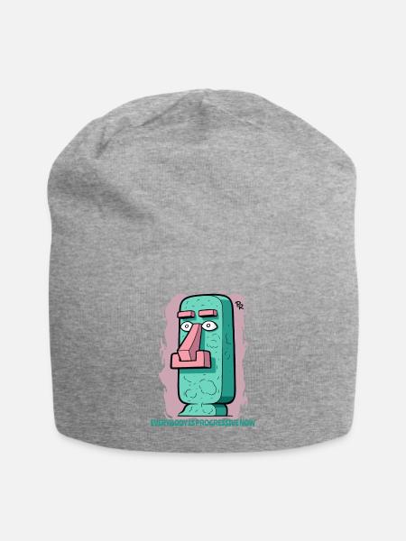 moderne, fortschrittliche Moai Statue Osterinsel - Jersey-Beanie - Grau meliert