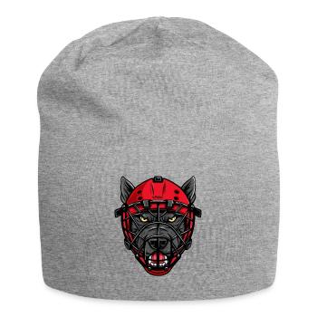 Hund mit Eishockey Maske - Jersey-Beanie - Grau meliert - Vorne