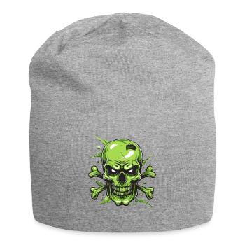 Crâne et os verts, crâne et os croisés - Bonnet en jersey - gris chiné - Devant
