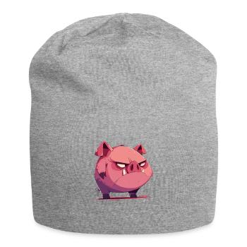 Kleines, wütendes, lustiges Cartoon-Schwein - Jersey-Beanie - Grau meliert - Vorne