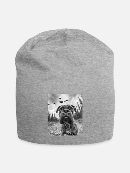 Hund - Alien Selfie Bullmastiff UFO - Jersey-Beanie - Grau meliert
