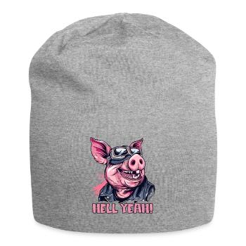 Hell Yeah, Motorrad-Biker-Schwein - Jersey-Beanie - Grau meliert - Vorne