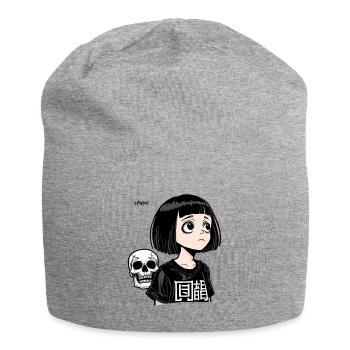 Modern Anime Manga Girl with Demons Skull - Jersey Beanie - heather grey - Front