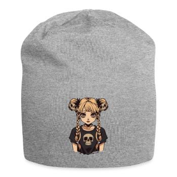Anime Emo Mädchen mit Zöpfen und Totenköpfen - Jersey-Beanie - Grau meliert - Vorne