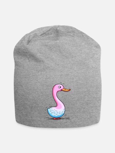 Witzige Cartoon-Ente in Bonbonfarben - Jersey-Beanie - Grau meliert