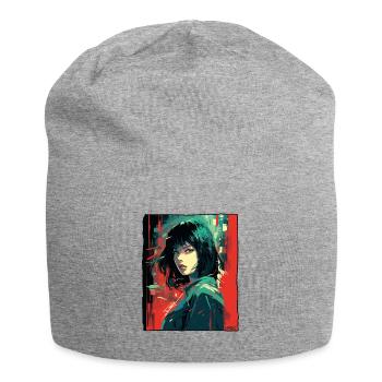 Japanisches Anime-inspiriertes Street-Art-Bild - Jersey-Beanie - Grau meliert - Vorne