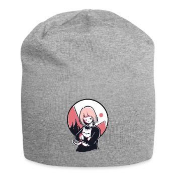 Just the Two of Us: A Girl and Her Cat - Jersey Beanie - heather grey - Front