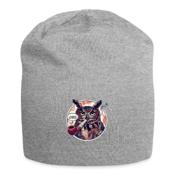 Owl with tobacco pipe says "loser" - Jersey Beanie - heather grey - Front