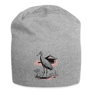 Crane Bird in Japan - Jersey Beanie - heather grey - Front