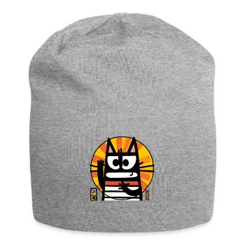 Oh How Sad, Funny Abstract Cartoon Cat - Jersey Beanie - heather grey - Front