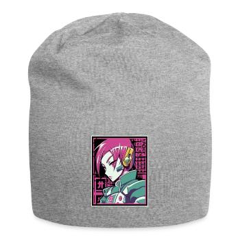 Cyber World: Punk Anime Sci-Fi Girl - Jersey Beanie - heather grey - Front