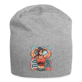 Full Power: Muscular Bodybuilding Girl - Jersey Beanie - heather grey - Front