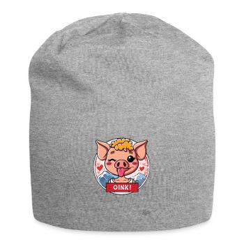 Niedliches kleines Schweinchen: OINK! - Jersey-Beanie - Grau meliert - Vorne