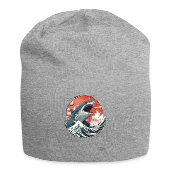 Weißer Hai auf weißen Wellen - Jersey-Beanie - Grau meliert - Vorne