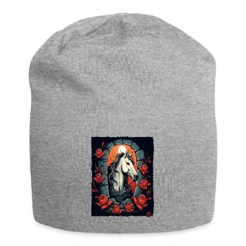Rosen und Pferd - Jersey-Beanie - Grau meliert - Vorne