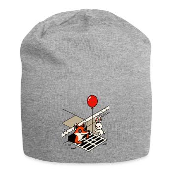 Es ist lustiger Fuchs mit Ballon und Hase im Gulli - Jersey-Beanie - Grau meliert - Vorne