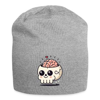 Mignon et fou : Crâne kawaii avec cœur et cerveau - Bonnet en jersey - gris chiné - Devant