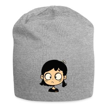 Nachdenkliches Cartoon-Mädchen - Jersey-Beanie - Grau meliert - Vorne