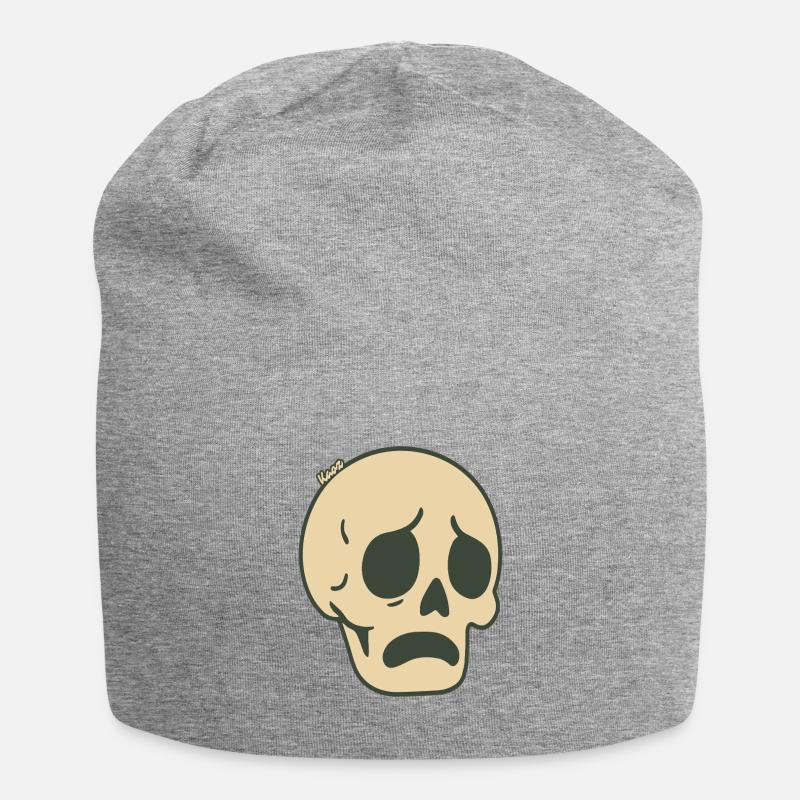 Trauriger Totenschädel – Comic Sticker-Design - Jersey-Beanie - Grau meliert