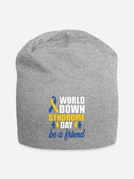 Geschenk zum Welt-Down-Syndrom-Tag Sei eine Welt der Freunde - Jersey-Beanie - Grau meliert