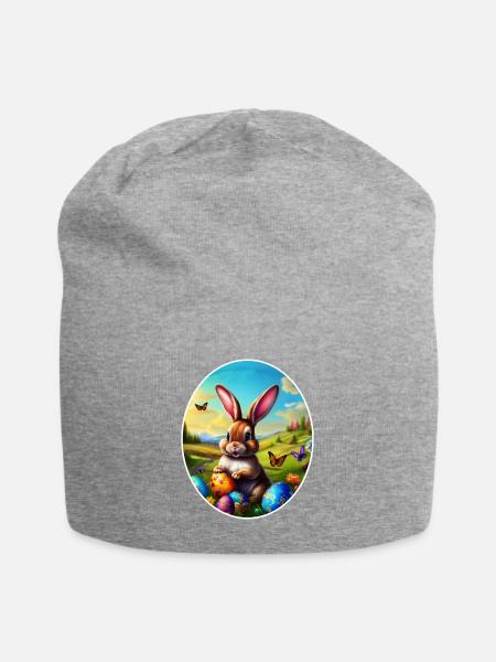 Hübscher Osterhase in Landschaft - Jersey-Beanie - Grau meliert