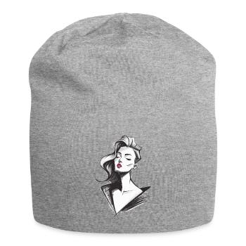 Drawing of a pretty woman - Jersey Beanie - heather grey - Front