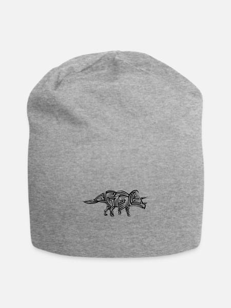 Dinosaurier Triceratops Tribal Tattoo - Jersey-Beanie - Grau meliert