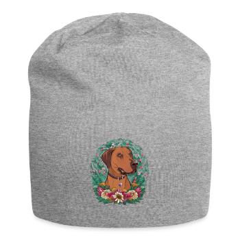 Rhodesian Ridgeback and Beautiful Flowers - Jersey Beanie - heather grey - Front