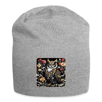 Hibou avec pétales de rose en aspect gravure sur bois - Bonnet en jersey - gris chiné - Devant