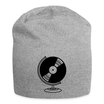 platte vinyl dj musik globus club party disko plan - Jersey-Beanie - Grau meliert - Vorne